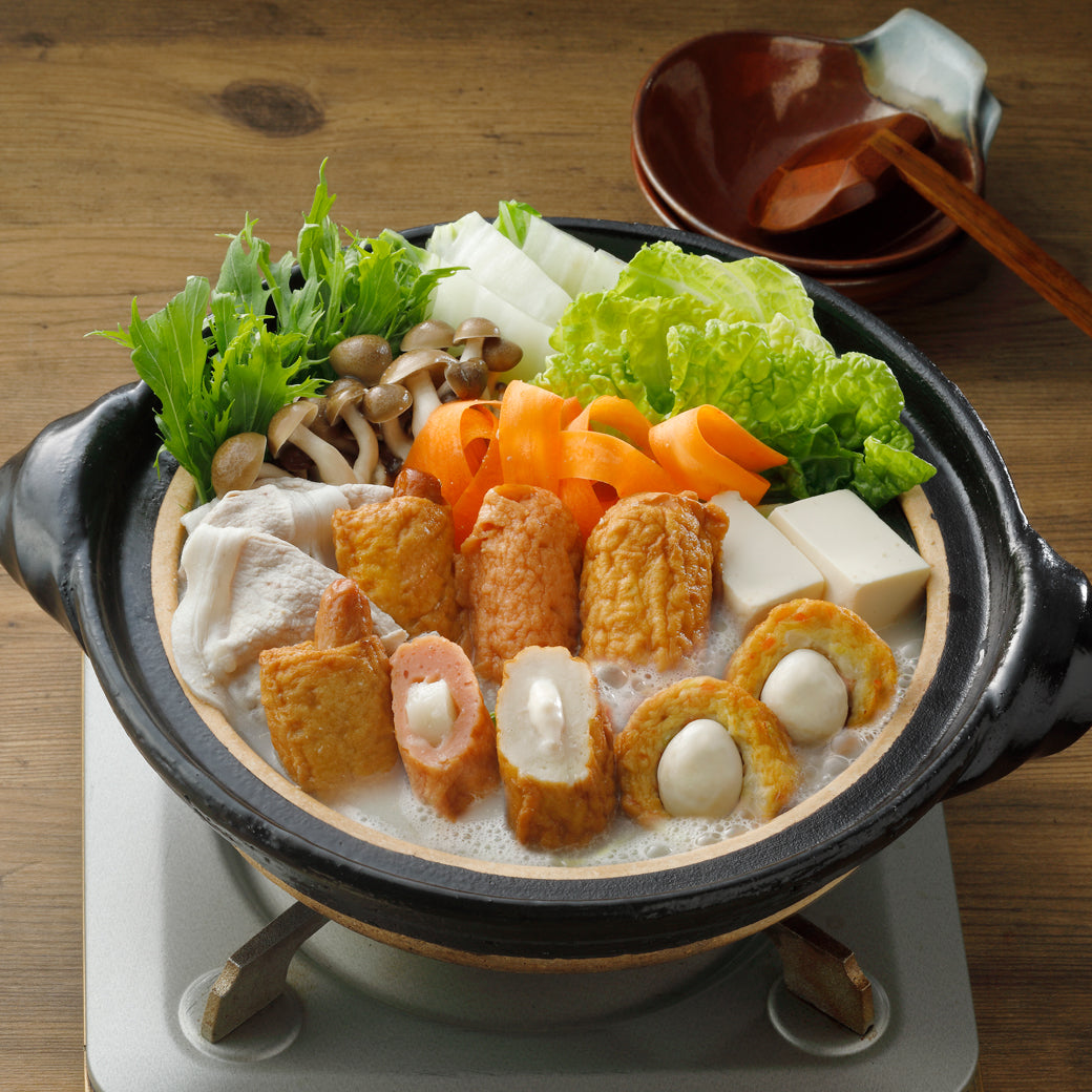 明太もち巻・チーズ巻・ウィンナー巻・うずら巻のごま豆乳鍋